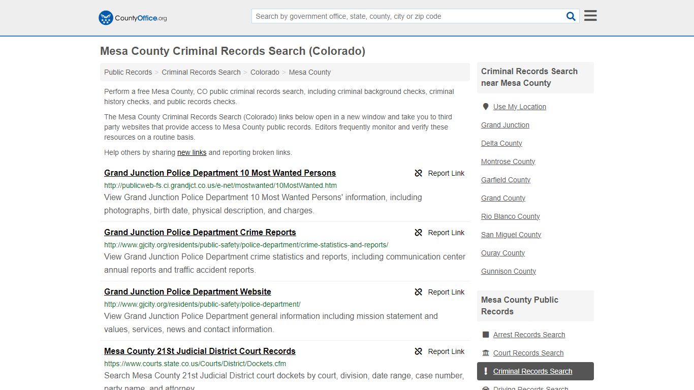 Mesa County Criminal Records Search (Colorado) - County Office